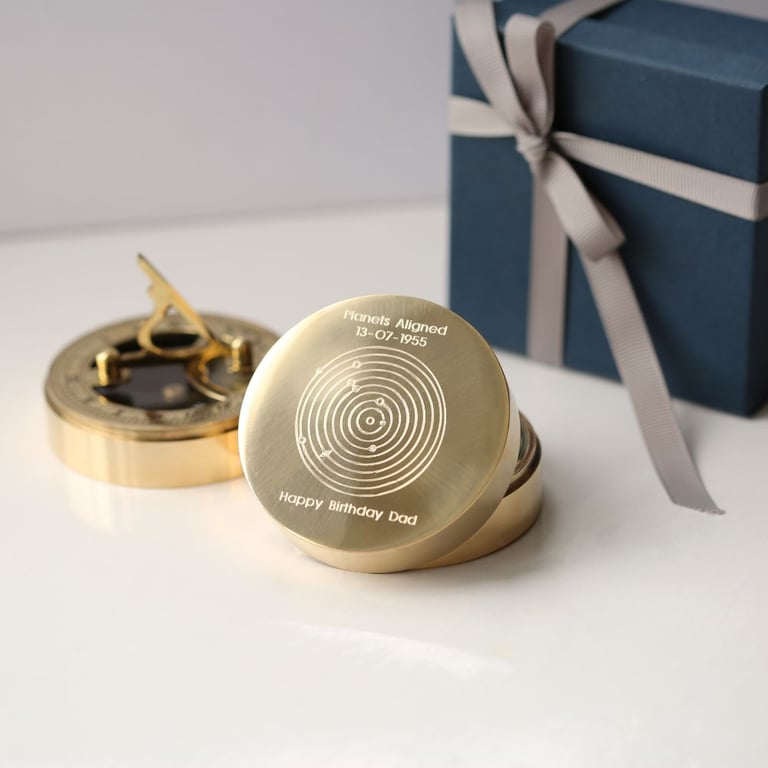 Planets Aligned Personalised Brass Sundial Compass - Engraved Date Alignment Gift