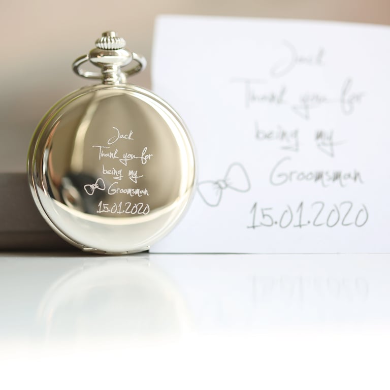 Own Handwriting Dual Opening Mechanical Pocket Watch - Personalized Skeleton Timepiece