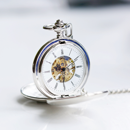Own Handwriting Dual Opening Mechanical Pocket Watch - Personalized Skeleton Timepiece