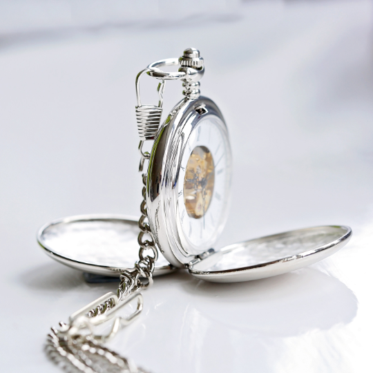 Own Handwriting Dual Opening Mechanical Pocket Watch - Personalized Skeleton Timepiece