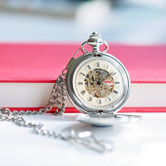 Handwriting Engraved Roman Skeleton Pocket Watch - Personalised Timepiece with Mechanical Wind-Up Movement and Classic Roman Numerals