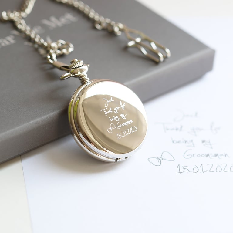 Handwriting Engraved Roman Skeleton Pocket Watch - Personalised Timepiece with Mechanical Wind-Up Movement and Classic Roman Numerals