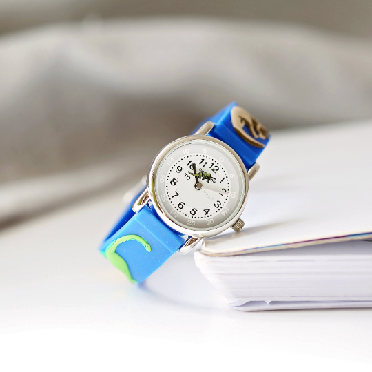 Engraved Kids 3D Dinosaur Watch - Personalised Stainless Steel Back with Rotating Second Hand