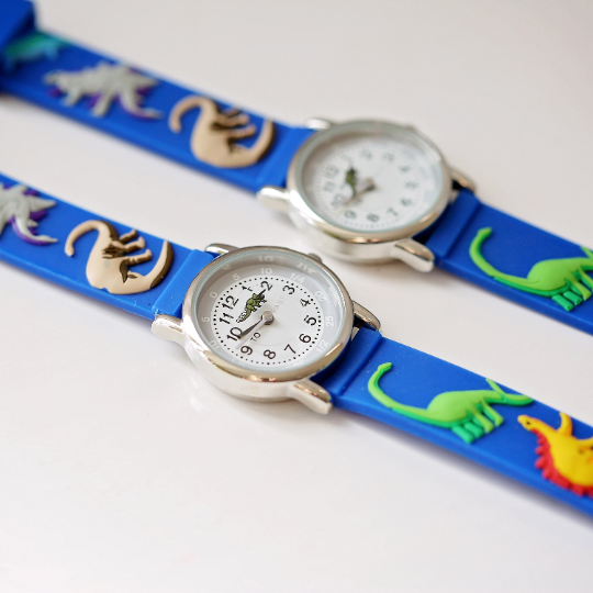 Engraved Kids 3D Dinosaur Watch - Personalised Stainless Steel Back with Rotating Second Hand