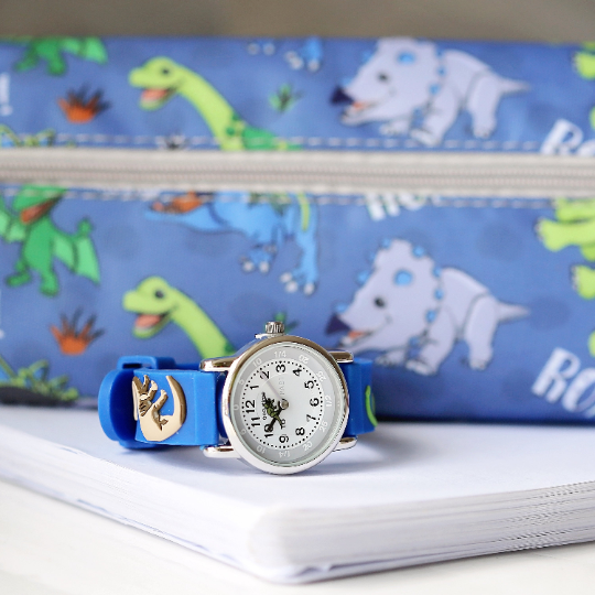 Engraved Kids 3D Dinosaur Watch - Personalised Stainless Steel Back with Rotating Second Hand