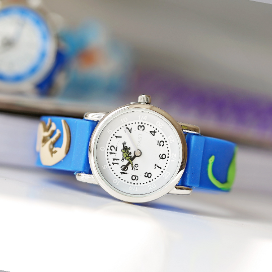 Engraved Kids 3D Dinosaur Watch - Personalised Stainless Steel Back with Rotating Second Hand