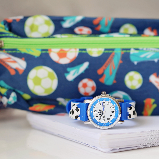 Engraved Kids 3D Football Watch - Personalised Analogue Timepiece with Rotating Second Hand and Water Resistant Design