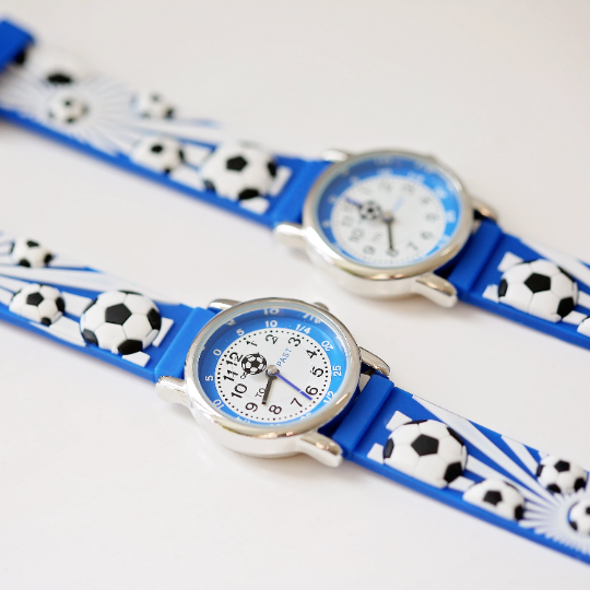 Engraved Kids 3D Football Watch - Personalised Analogue Timepiece with Rotating Second Hand and Water Resistant Design