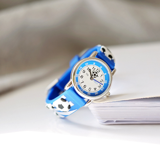 Engraved Kids 3D Football Watch - Personalised Analogue Timepiece with Rotating Second Hand and Water Resistant Design