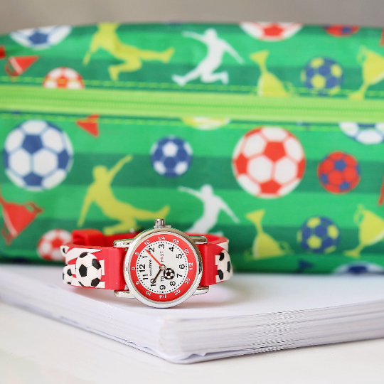 Engraved Kids 3D Football Watch - Personalised Analogue Time Teacher