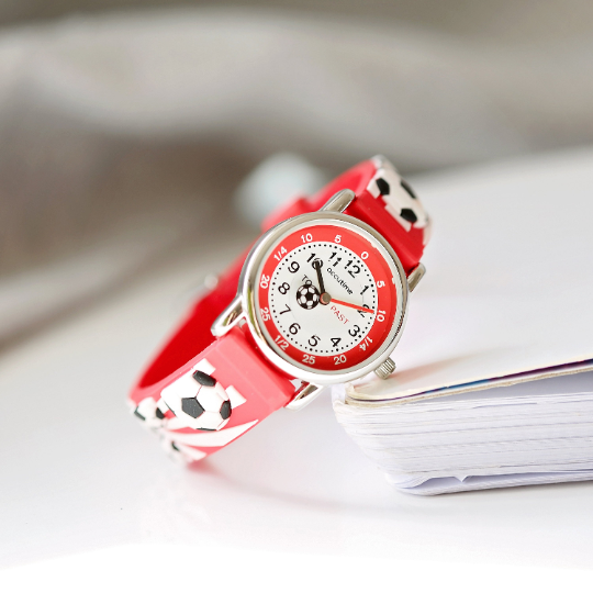 Engraved Kids 3D Football Watch - Personalised Analogue Time Teacher