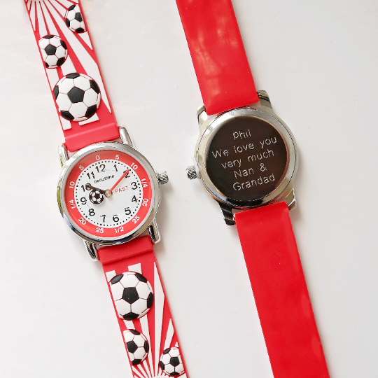 Engraved Kids 3D Football Watch - Personalised Analogue Time Teacher