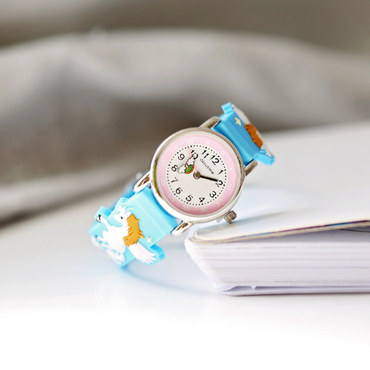 Engraved Kids 3D Unicorn Watch - Personalised Analogue Timepiece with Stainless Steel Back and Rotating Second Hand