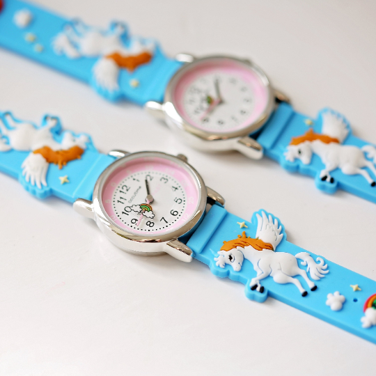 Engraved Kids 3D Unicorn Watch - Personalised Analogue Timepiece with Stainless Steel Back and Rotating Second Hand