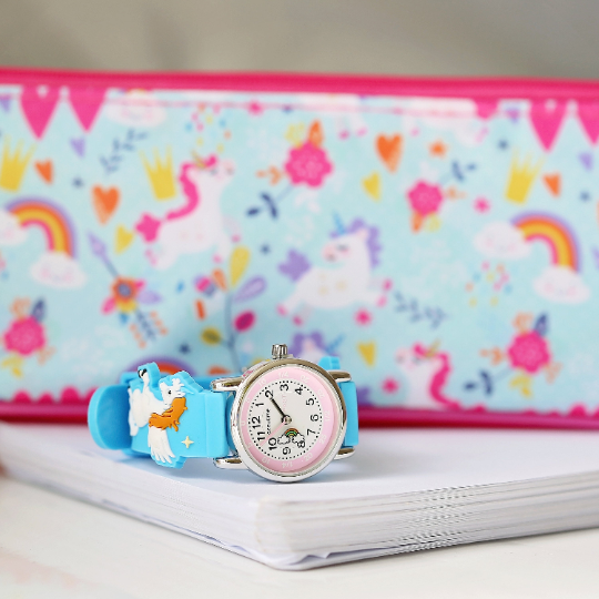 Engraved Kids 3D Unicorn Watch - Personalised Analogue Timepiece with Stainless Steel Back and Rotating Second Hand