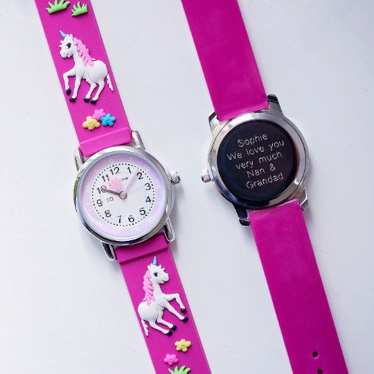 Engraved Kids 3D Unicorn Watch - Personalised Message Analogue Watch