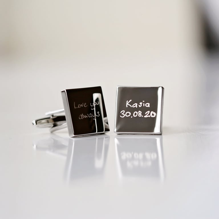 Engraved Own Handwriting Cufflinks - Personalised Mens Jewelry Gift