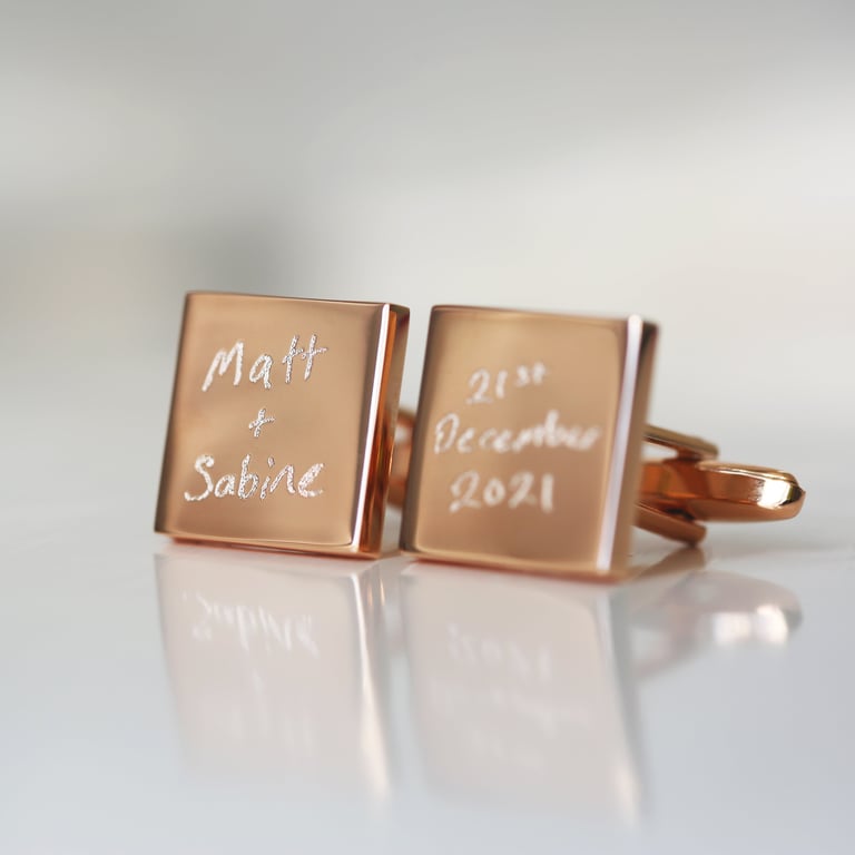 Engraved Own Handwriting Cufflinks - Personalised Mens Jewelry Gift
