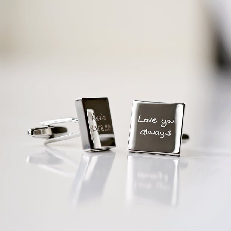 Engraved Own Handwriting Cufflinks - Personalised Mens Jewelry Gift