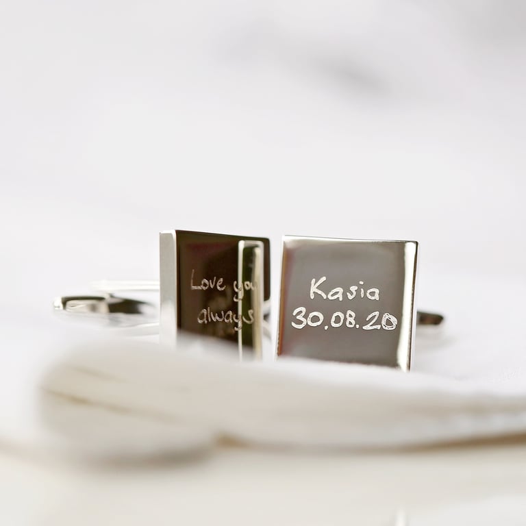 Engraved Own Handwriting Cufflinks - Personalised Mens Jewelry Gift