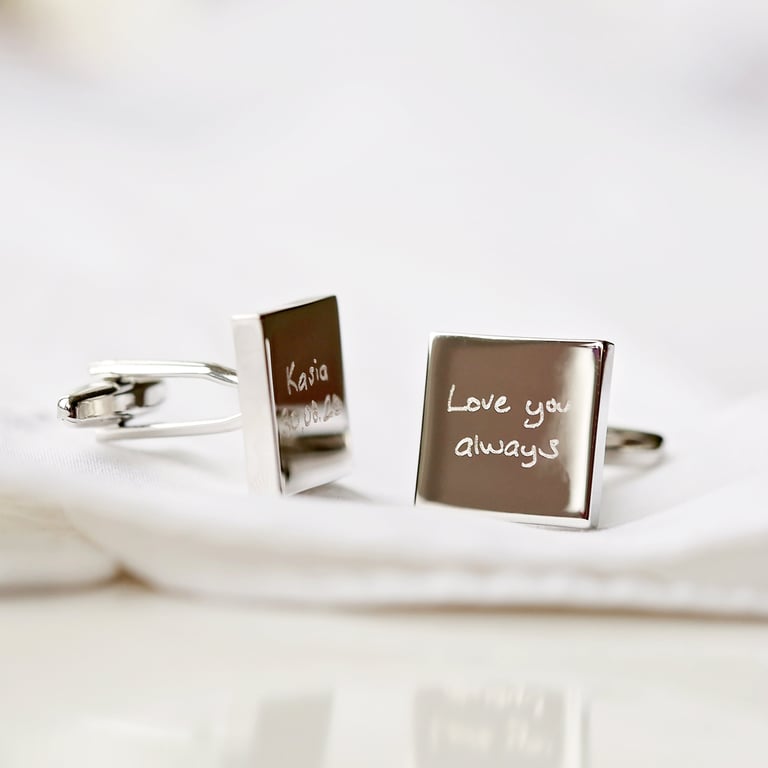 Engraved Own Handwriting Cufflinks - Personalised Mens Jewelry Gift