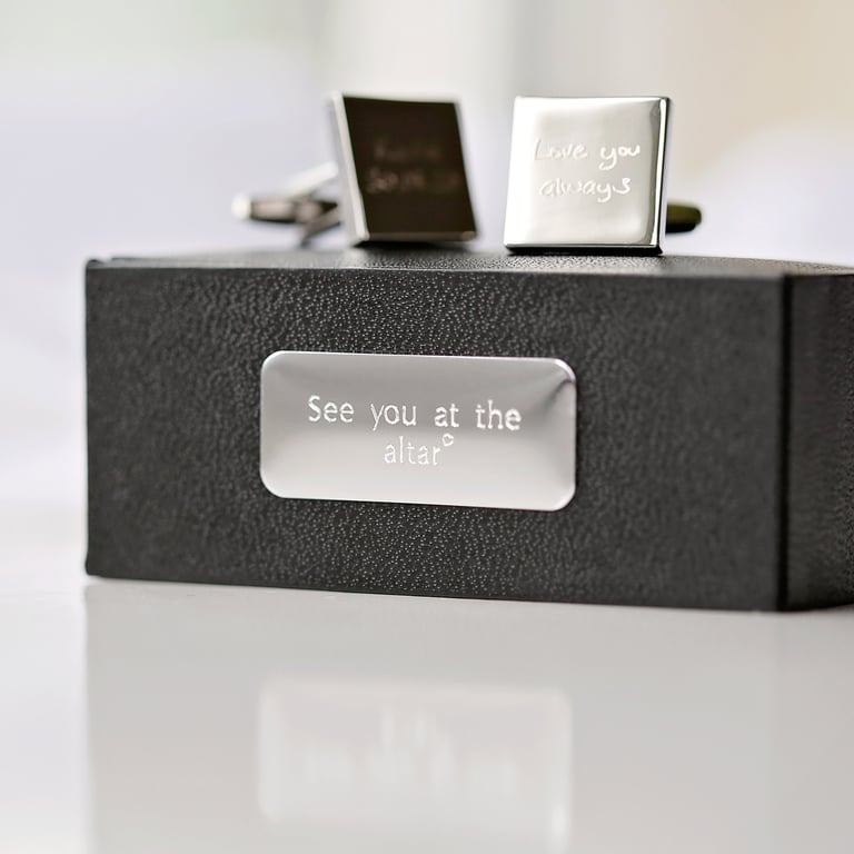 Engraved Own Handwriting Cufflinks - Personalised Mens Jewelry Gift