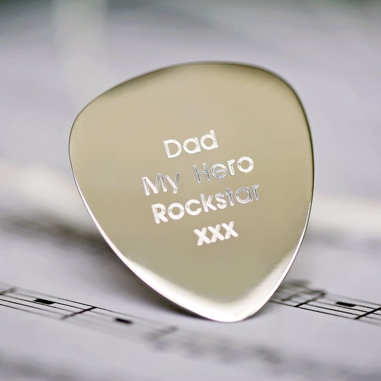 Personalised Modern Font Guitar Pick - Engraved Stainless Steel Gift for Musicians and Guitar Lovers