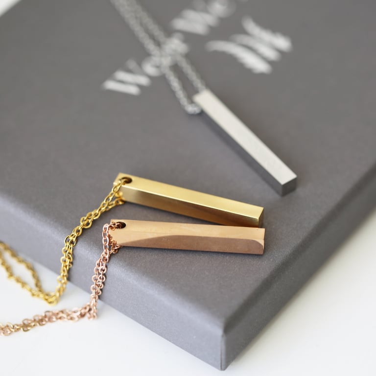 Personalised Bar Necklace - Engraved Modern Silver, Gold & Rose Gold Gift