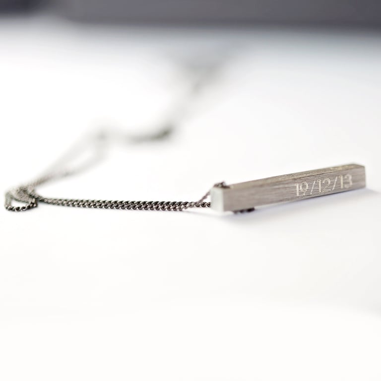 Personalised Brushed Men s Necklace - Engraved Coordinates & Messages Available