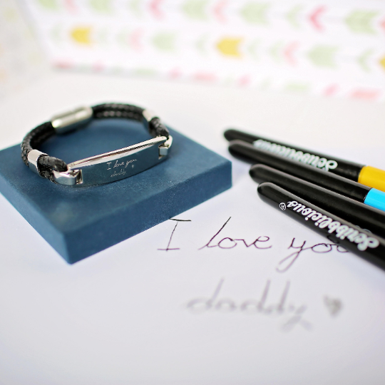 Handwriting Engraved Men s Woven Leather Bracelet - Personalized Stainless Steel Gift for Him