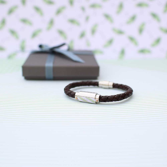 Personalised Twisted Leather Bracelet with Magnetic Clasp and Engraved Message - Lifetime Gift