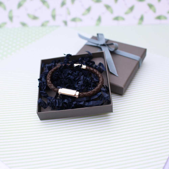 Personalised Twisted Leather Bracelet with Magnetic Clasp and Engraved Message - Lifetime Gift