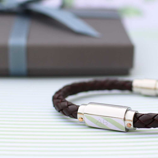 Personalised Twisted Leather Bracelet with Magnetic Clasp and Engraved Message - Lifetime Gift