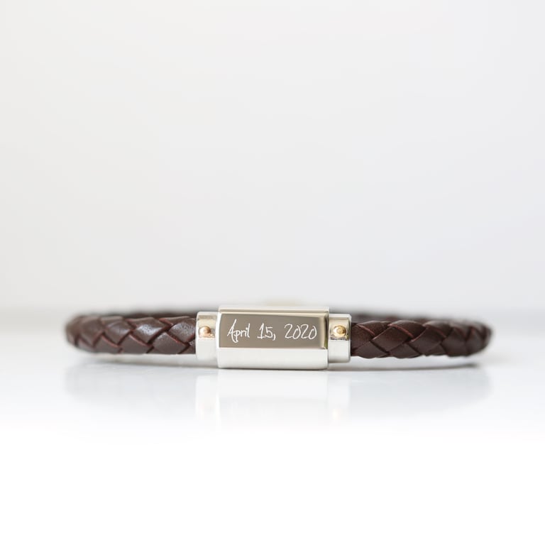 Personalized Handwriting Engraved Twisted Leather Bracelet - Magnetic Clasp & Customizable