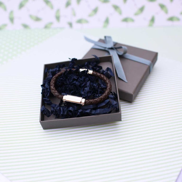 Personalized Handwriting Engraved Twisted Leather Bracelet - Magnetic Clasp & Customizable