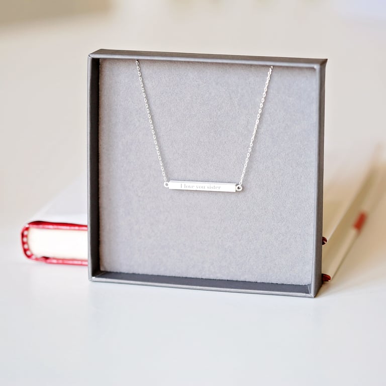 Personalised Engraved Modern Horizontal Necklace - Adjustable & Gift Ready