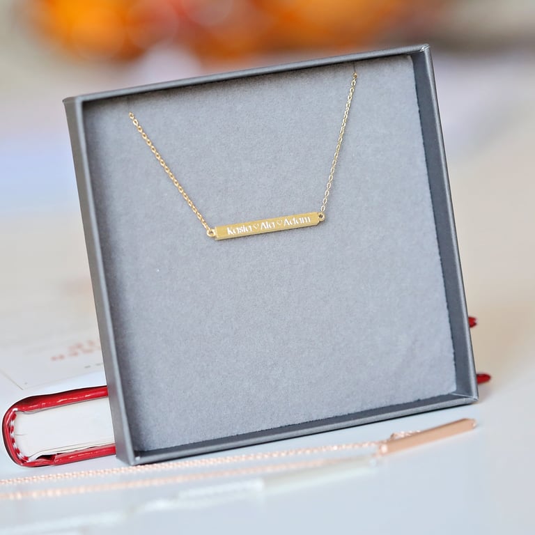 Personalised Engraved Modern Horizontal Necklace - Adjustable & Gift Ready