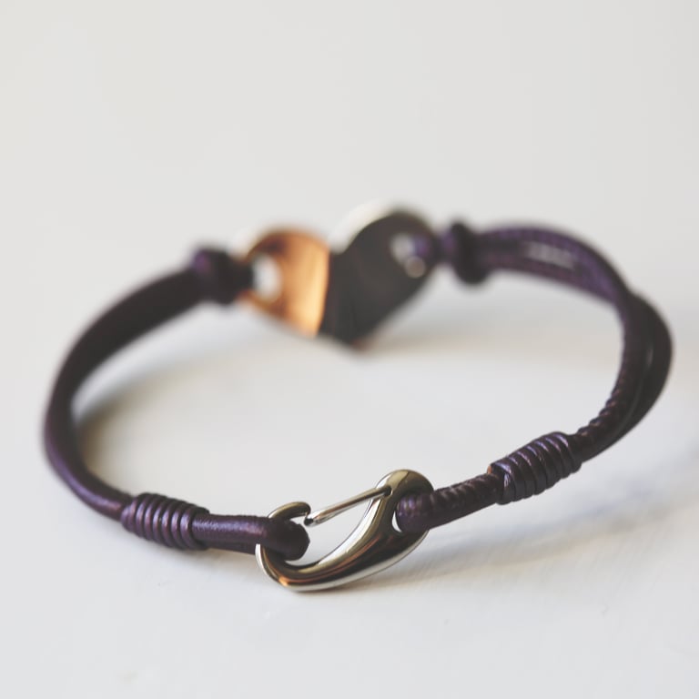 Personalized Handwriting Hearts Forever Leather Bracelet - Berry Color
