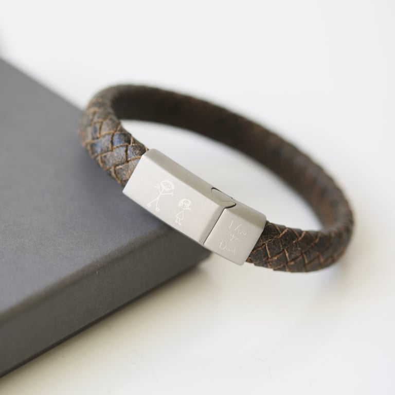 Handwriting Engraved Antique Style Leather Bracelet - Personalised Rustic Gift