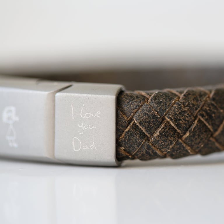 Handwriting Engraved Antique Style Leather Bracelet - Personalised Rustic Gift