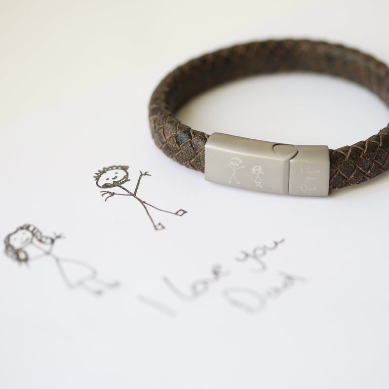 Handwriting Engraved Antique Style Leather Bracelet - Personalised Rustic Gift