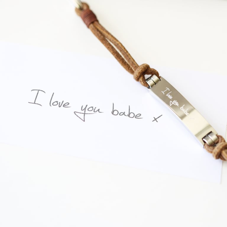 Men s Genuine Leather Engraved Handwriting Bracelet - Personalised Snap-Lock Clasp