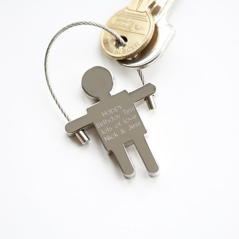 Personalised Skipping Sam Key Ring - Stainless Steel, Quick Access Key Holder with Modern Font Engraving