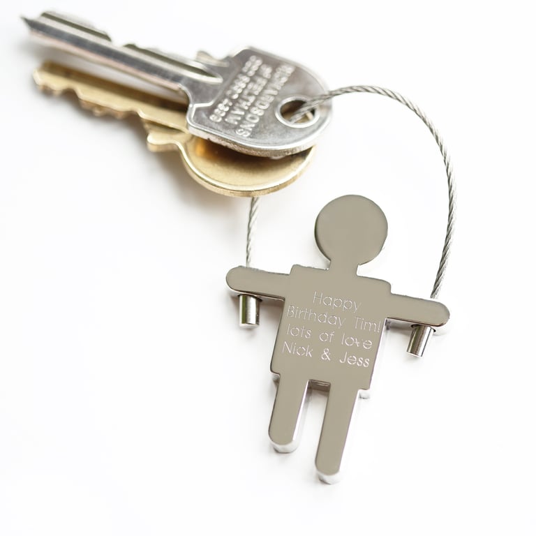 Personalised Skipping Sam Key Ring - Stainless Steel, Quick Access Key Holder with Modern Font Engraving