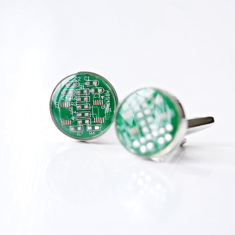 Real Circuit Board Cufflinks - Personalized Tech Accessory Gift with Engraved Box