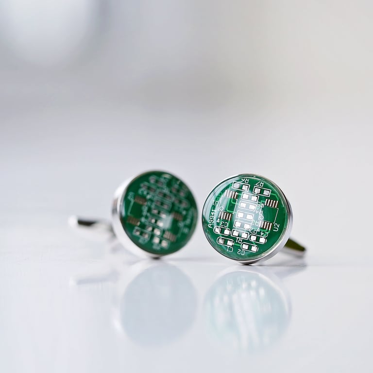 Real Circuit Board Cufflinks - Personalized Tech Accessory Gift with Engraved Box