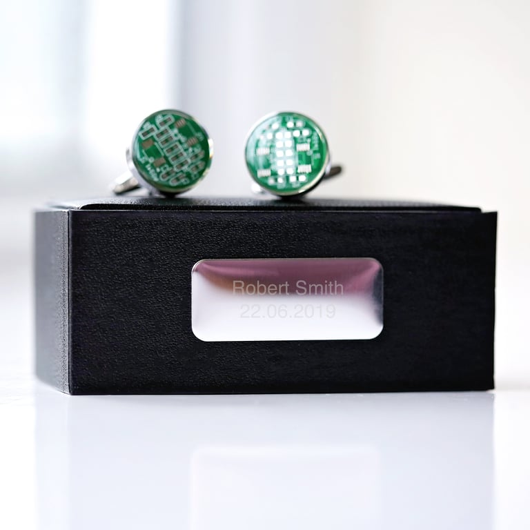 Real Circuit Board Cufflinks - Personalized Tech Accessory Gift with Engraved Box