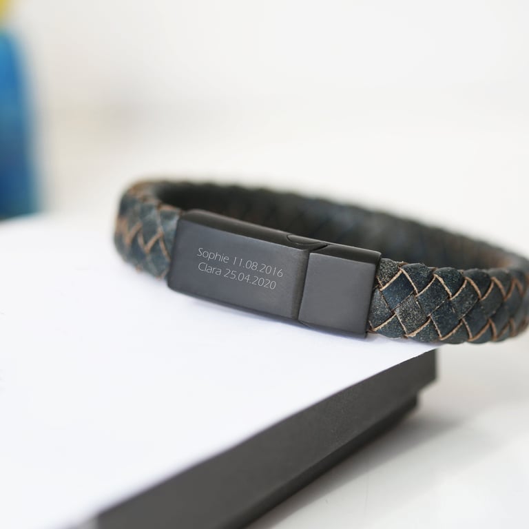 Personalised Antique Style Leather Bracelet - Engraved & Genuine Leather