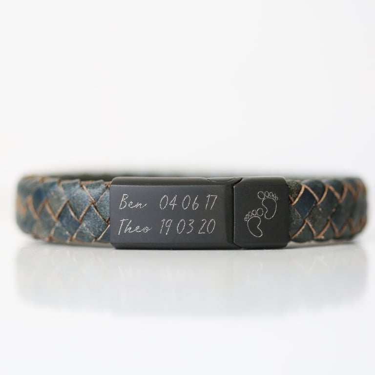 Handwriting Engraved Antique Style Leather Bracelet with Custom Iron Details