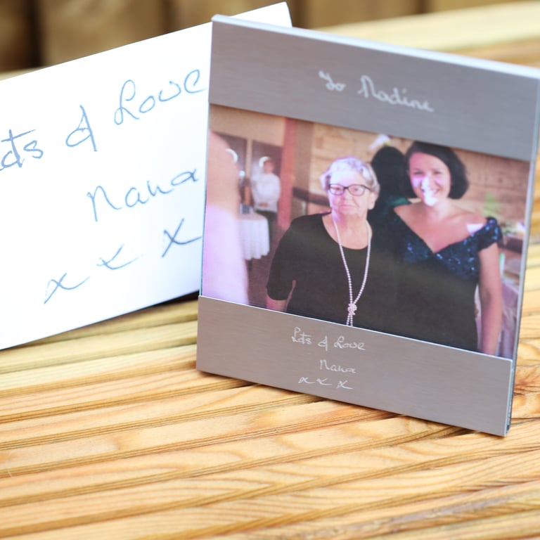 Handwriting Engraving Photo Frame - Personalized Sentimental Gift in Brushed Stainless Steel